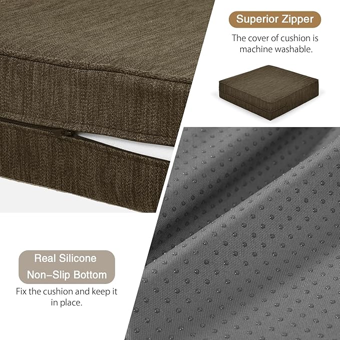 baibu Extra Large Dual-Layer Gel Memory Foam Recliner Cushions for Elderly, 20x20x5 Inch Thick Non-Slip Recliner Seat Cushion Suitable for Couch for Easy to Stand Up & Reduce Hip & Lumbar Pain, Brown