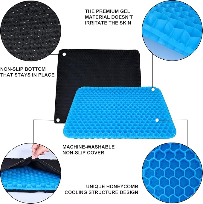Yimiyaa Gel Seat Cushion, Double Thick Egg Gel Cushion for Pressure Pain Relief, Breathable Wheelchair Cushion Chair Pads for Car Seat Office Chair Blue