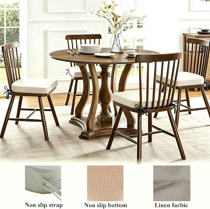 18x18 Inch Chair Pads for Dining Chairs Set of 2 with Ties Non Slip Washable Seat Cushion with Zipper Indoor Round Back Chair Cushions for Kitchen, Beige