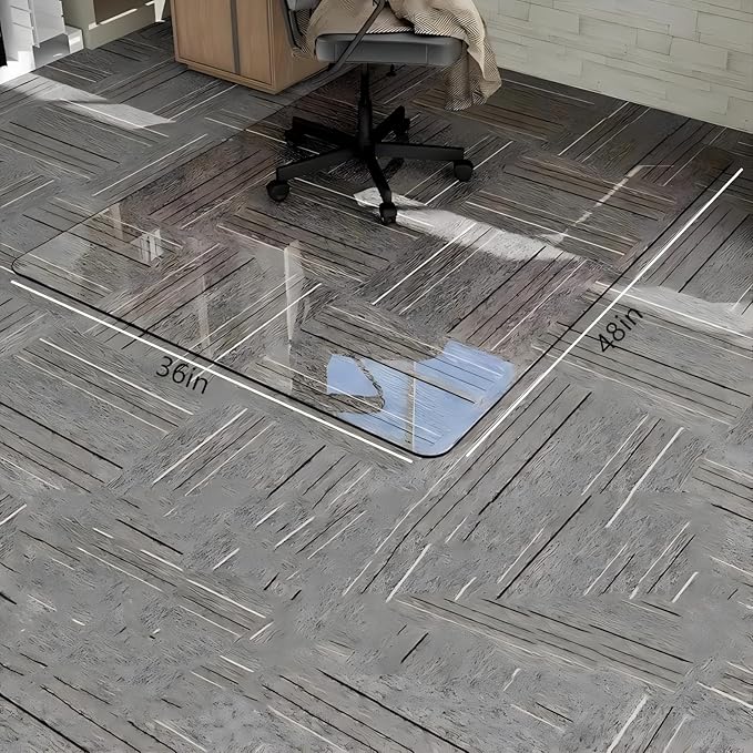 Glass Chair Mat Heavy 1/5" Thick Premium Tempered Glass Duty Hard Glass Chair Mats -for Office Chair on Carpet or Hard Floor with 4 Anti-Slip Pads 48" x 36"