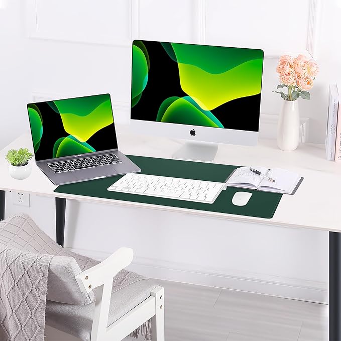 AFIING Cork Desk Mat 23.6 x 13.7, Dual-Sided Cork & PU Leather Desk Pad, Waterproof Non-Slip Desk Protector for Home Office, Study Desk & Minimalist Workspace Dark Green