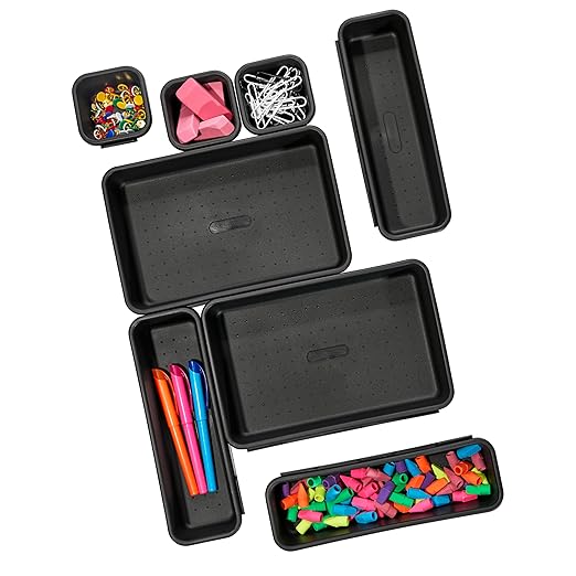 madesmart 8 Piece Interlocking Bin Pack, Customizable Drawer & Desk Organizer Set for Office, Kitchen, Bathroom & Tools, Durable Modular Storage Bins with Non-Slip Feet, Carbon