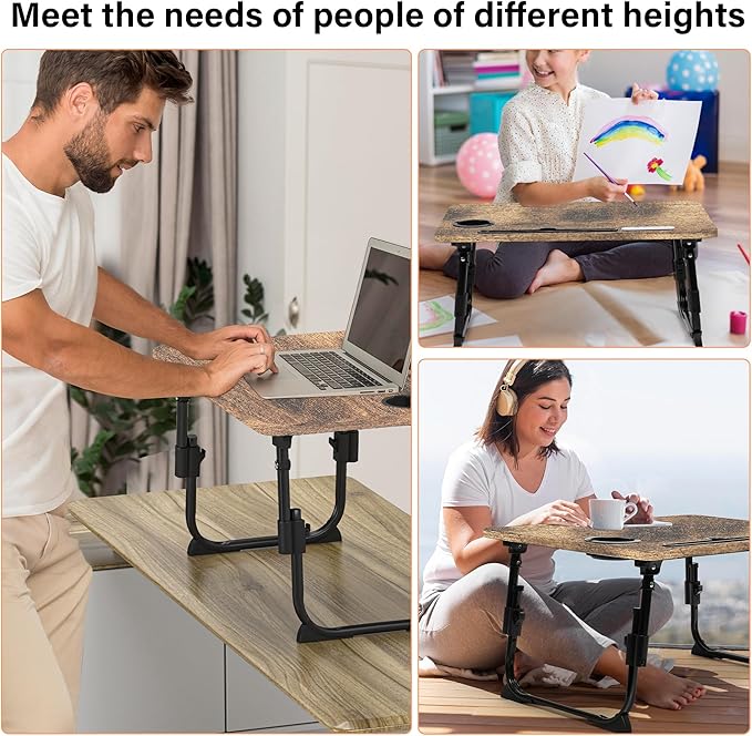 Lap Desk for Bed, Adjustable Laptop Desk with USB Charging Port, Storage Drawer & Bookshelf — Foldable Bed Desk for WFH & Students, 23.6" Desktop Fits 17" Laptop, Non-Slip, Carbonized
