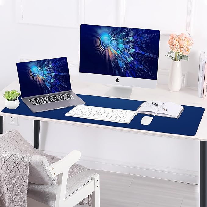 AFIING Cork Desk Mat 47" x 23.6", Dual-Sided Natural Cork & PU Leather Desk Pad, Non-Slip Waterproof Large Mouse Pad for Office, Home & Gaming (Sapphire Blue)