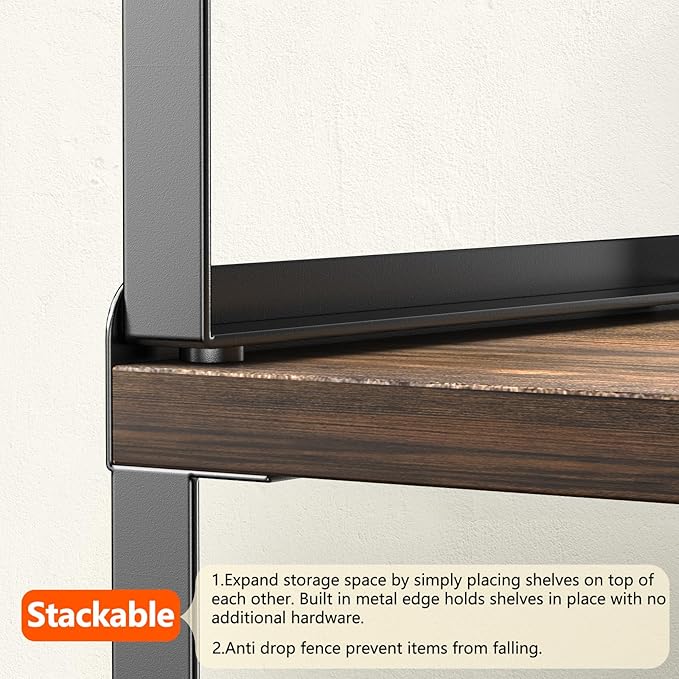 2 Sets Desktop Shelves & Office Shelves, 2 Tier Independent Stackable, Desktop Shelf Stand, Shelf for Desk Organization, Metal and Engineered Wood (Black+Vintage)
