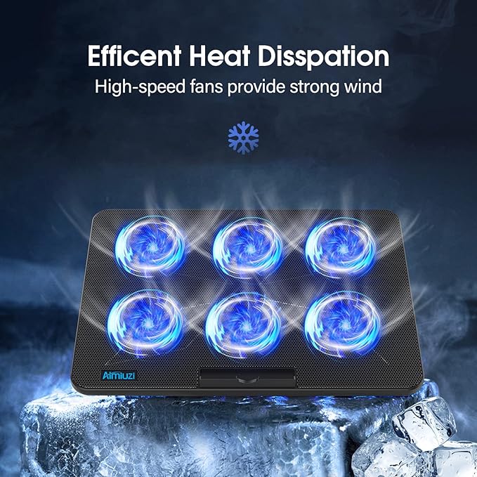 AIMIUZI Laptop Cooling Pad, Gaming Laptop Cooler with 6 Quiet Fans, Laptop Fan Cooling Pad Fits 12-17 Inch Laptop, USB Port Powered, 7 Adjustable Height