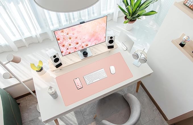 AFIING Cork Desk Mat 35.4" x 17", Dual-Sided Natural Cork & PU Leather Desk Pad, Non-Slip Waterproof Mouse Pad for Office, Home & Gaming (Rose Pink)
