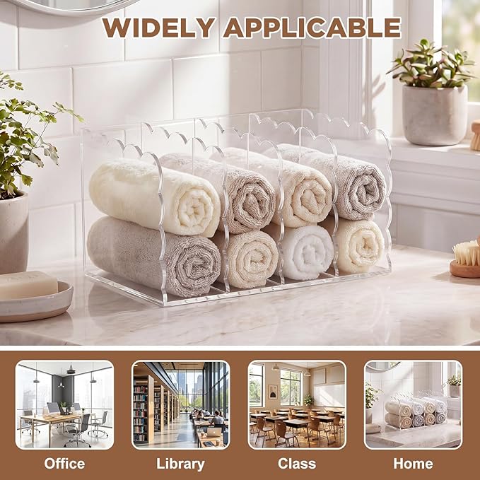 Suzile Scalloped Acrylic Magazine File Holder, 4-Compartment Clear Desk Organizer Vertical Bookends Organization for Office, Binders, Documents, Tablets, Magazines, Books(11.26 x 7.28 x 6.5 Inches)