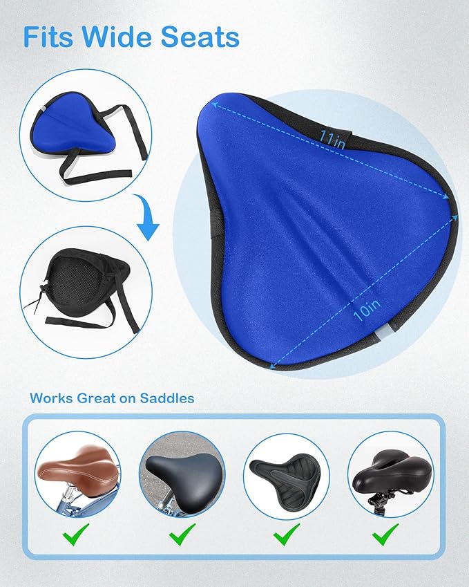 CUNCUI Bike Seat Cushion, Gel Bike Seat Cover, Bicycle Seat Cushion Covers for Women Men Comfort Compatible, Suitable for Outdoor and Indoor (11x10 inch)-Blue