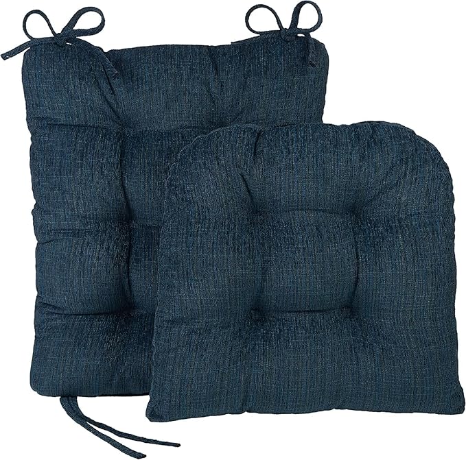 The Gripper Twill Jumbo XL Non-Slip Rocking Chair Cushion Set with Thick Padding, Includes Seat Pad & Back Pillow with Ties for Indoor Living Room Rocker, 17x17 Inches, 2 Piece Set, Sapphire