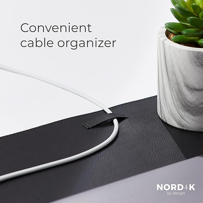 Black Leather Desk Mat and Black Vertical Laptop Stand - Black Monochrome Work from Home Laptop Set
