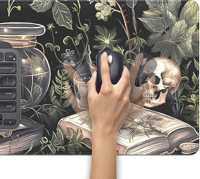 Dark Academia Witchcraft Mouse Pad,Extended Skull Magic Book Mousepad Desk Pad with Stitched Edges,Non-Slip Waterproof Rubber Base Mouse Mat for Office Computer Keyboard Laptop Home 27.5x11.8 in