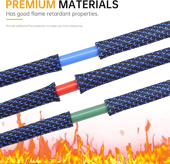 Braided Cable Sleeve, 33ft Expandable Wire Loom for Automotive Wiring Harness & PC Case, Pet-Proof Chew Resistant Cord Protector, Flexible Cable Management (Blue-Black, 4mm (5/32"))