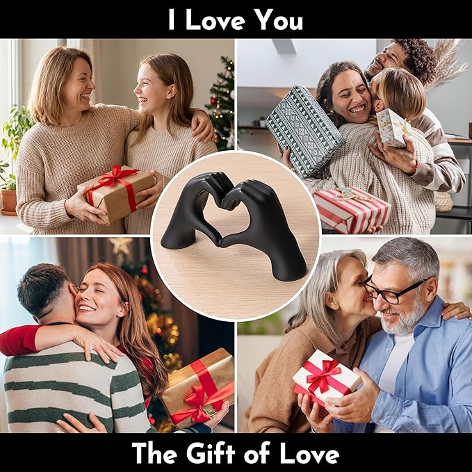 Black Decor Living Room – Mini Small Heart Hands Sculpture – Shelf Decor Aesthetic – Cute Home Accent Table & Shelves – Love Statue - Gifts Girlfriend, Wife, Women, Teen Girls, Valentine (Black, Mini)