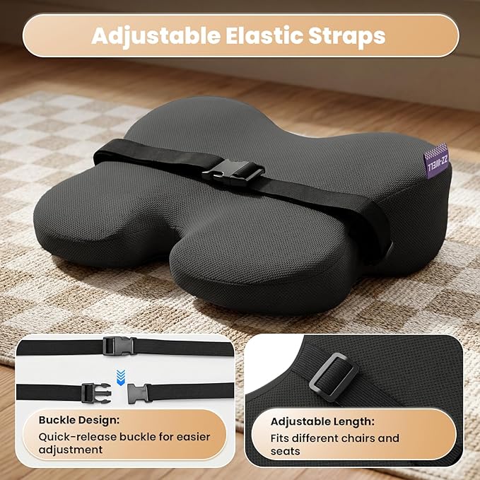 ZZ-WELL Lumbar Support Pillow - Back Support Pillow for Office Work Chair - Memory Foam Chair Back Cushion for Mid Lumbar Back Pain, Posture Improved - Adjustable Straps, Breathable Cover (Black)