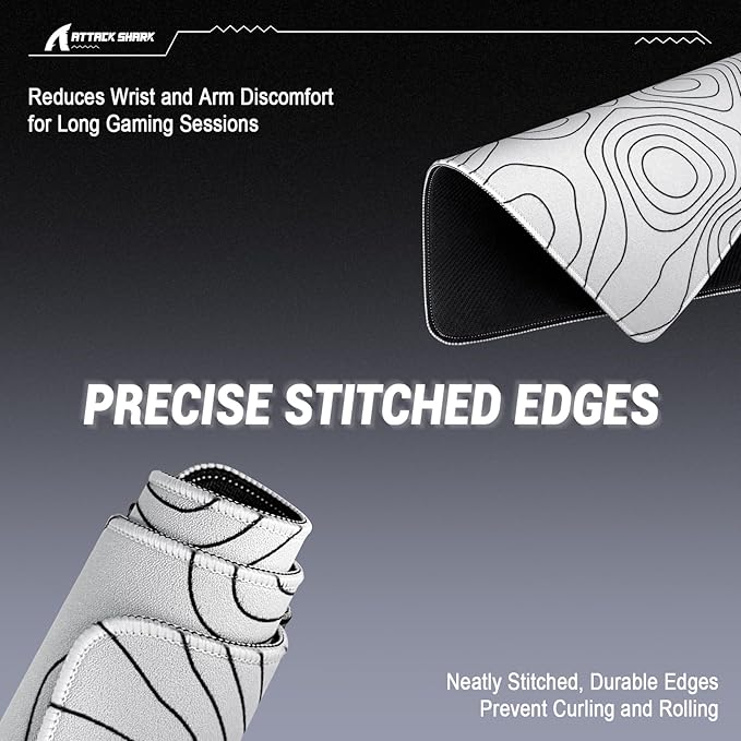 ATTACK SHARK CM02SE Gaming Mouse Pad for Esports Speed Mouse mats for Desk Waterproof Surface Stitched Edges and Anti-Slip Rubber Base Size M Laminate 16.14” x 12.2” x 0.16” White Contour