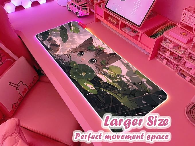 JMIYAV Pink RGB Gaming Mouse Pad 31.5x12 Inch PC XL Large Extended Glowing Led Light Up Desk Pad Non-Slip Rubber Base Computer Cute Mousepad Mat Desk Accessories Gaming Setup 27-888