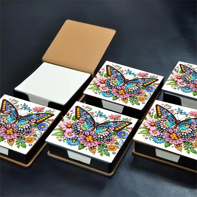Butterfly Diamond Painting Kit Note Box,Memo Paper Storage Box Diamond Art,Sticky Note Holder Diamond Art,Diamond Painting Memo Pad For Office Desk. (butterfly)