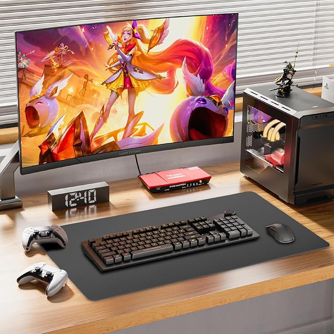 Large Leather Desk Pad Protector,Black, 27.5inch x 13.7inch,Non-Slip Durable Office Desk Mat for Writing, Computer, Laptop, Mouse Pad & Desktop Use,Desk Protector Mat