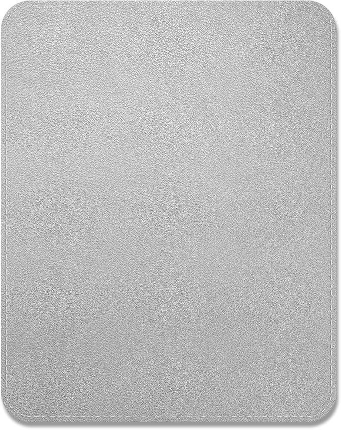 Leather Mouse Pad, Office Mouse Mat Non-Slip Rubber Base Stitched Edge Washable Waterproof Rectangular Mousepad for Office Gaming PC Laptop, 9.8" x 7.9", Silver