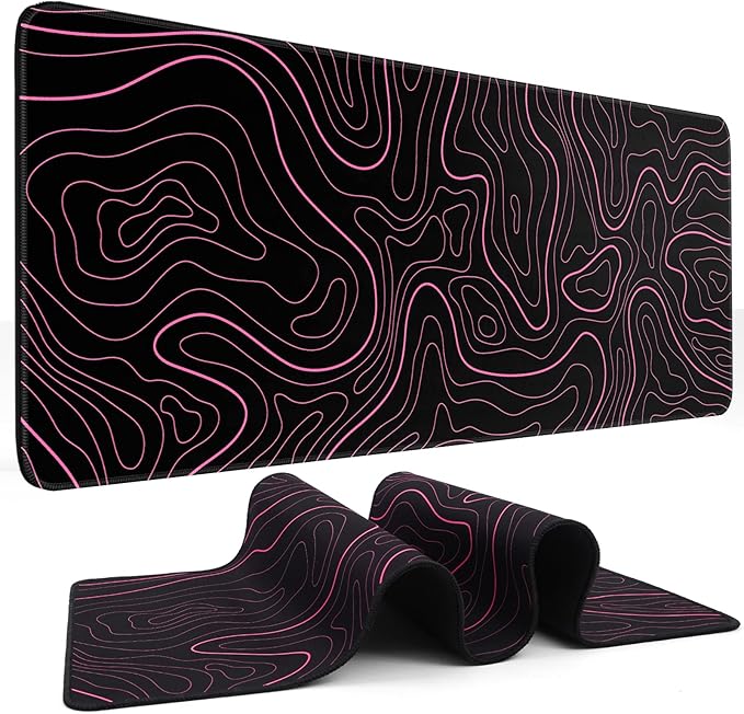 DIGSOM Mouse Pad Gaming Mousepad 31.5 x 11.8 in Large Mouse Pad for Keyboard and Mouse with Anti-Slip Rubber Base, Keyboard Pad XL Mouse Mat for Home and Office(Black with Red Topographic Line)