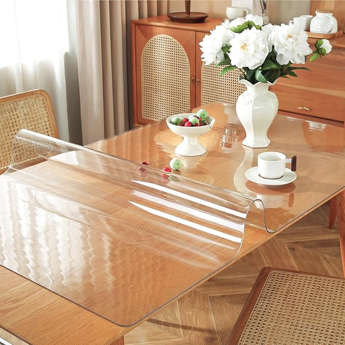 Clear Table Protector 22 x 48 Inch, 1.5mm Thick Plastic Table Cover, Waterproof PVC Clear Table Cover Protector, Desk Protector Mat, Writing Desk Pad for Desktop, Coffee & Dining Room Table