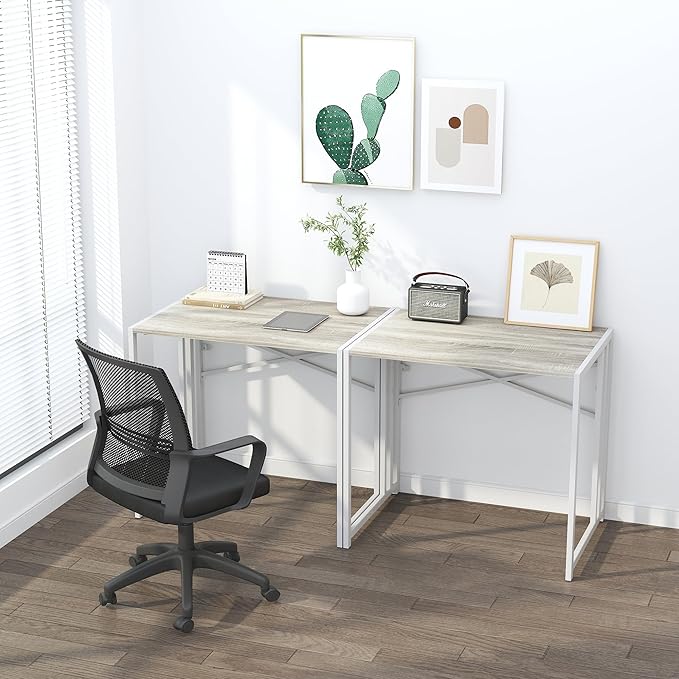 Lutown-Teen Small Folding Desk 32 inch, No Assembly Required Small Office Desk, Writing Gaming Computer Camping Desk, Beige