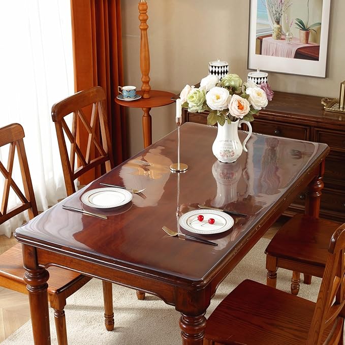 Clear Table Protector 28 x 72 Inch, 1.5mm Thick Plastic Table Cover, Waterproof PVC Clear Tabletop Protector, Desk Protector Mat, Writing Desk Pad for Desktop, Coffee & Dining Room
