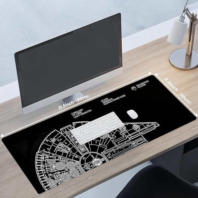 Large Gaming Mouse Pad, Desk Mat Extended XXL Keyboard Desk Pad with Non-Slip Base, 31.5x11.8 inch Black Gamer Mousepad for Office, Home & Gaming Room Decor (Spaceship Sci-f-1)