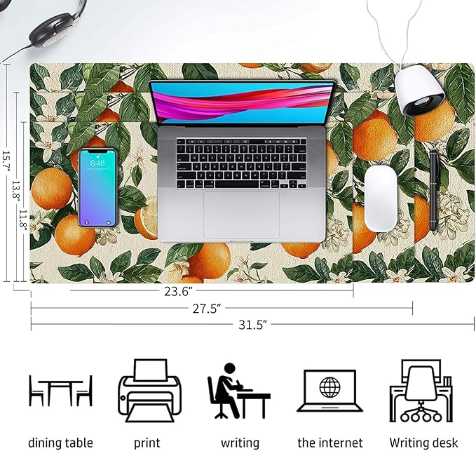Orange Tree Mouse Pad PU Leather Daisy Desk Mat Large Waterproof Gaming Pad Non-Slip Keyboard Mouse Pad Writing Pad for Gamer Office&Home
