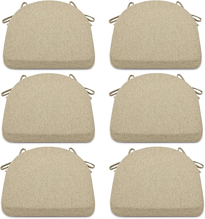 Shinnwa Kitchen Chair Cushions Set of 6, Non-Slip Dining Chair Cushions with Ties and Machine Washable Cover, 6 Pack, 17 x 16.5 x 2in, Natural Linen