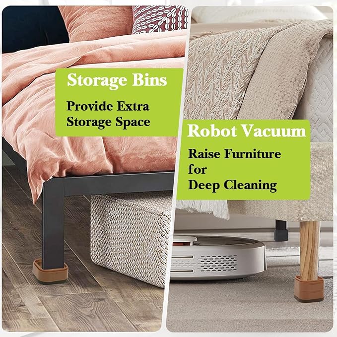 9 Pack Furniture Risers 1 Inch, Adjustable Bed Risers Heavy Duty for Table Desk Couch Chair Sofa Cabinet Bed Legs Dorm, Square Stackable Bed Raisers Blocks Lift Height 1", 2" or 3", Brown