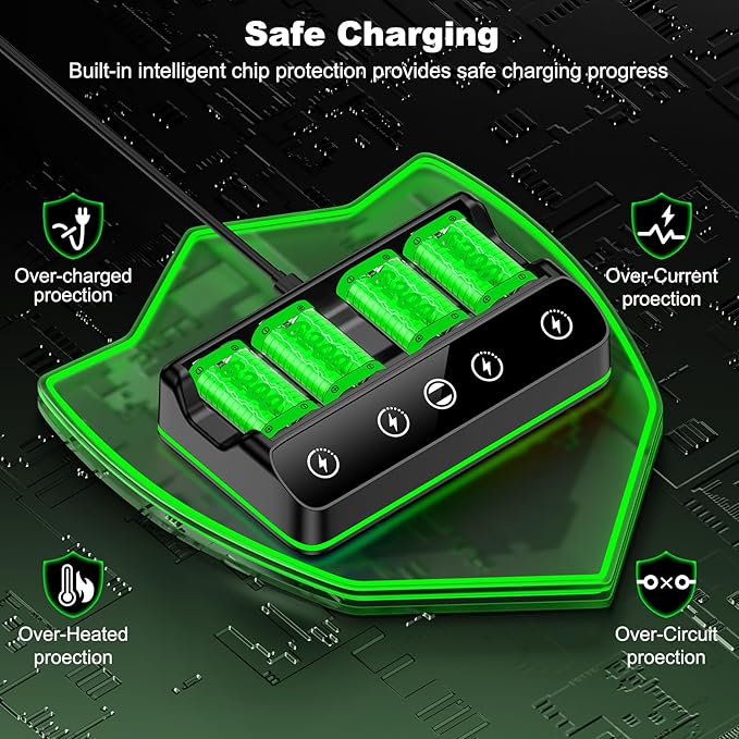 Rechargeable Xbox Controller Battery Pack Charging Station,4x6200mWh Xbox Battery Pack with Fast Charging Station