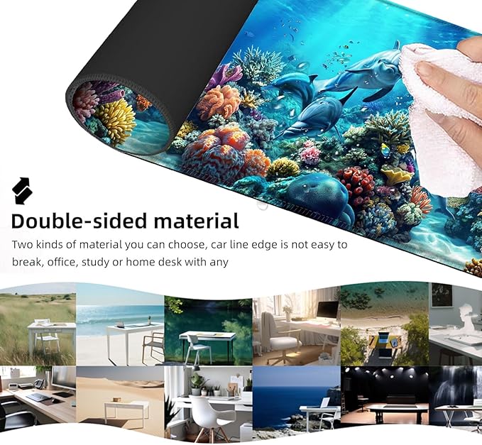 Ergonomic Mouse Pad Set with Wrist Support for Keyboard and Wrist Rest for Mouse, Memory Foam Comfort, Non-Slip Large Desk Mat for Home Office Pain Relief,Dolphin Blue Sea Floor