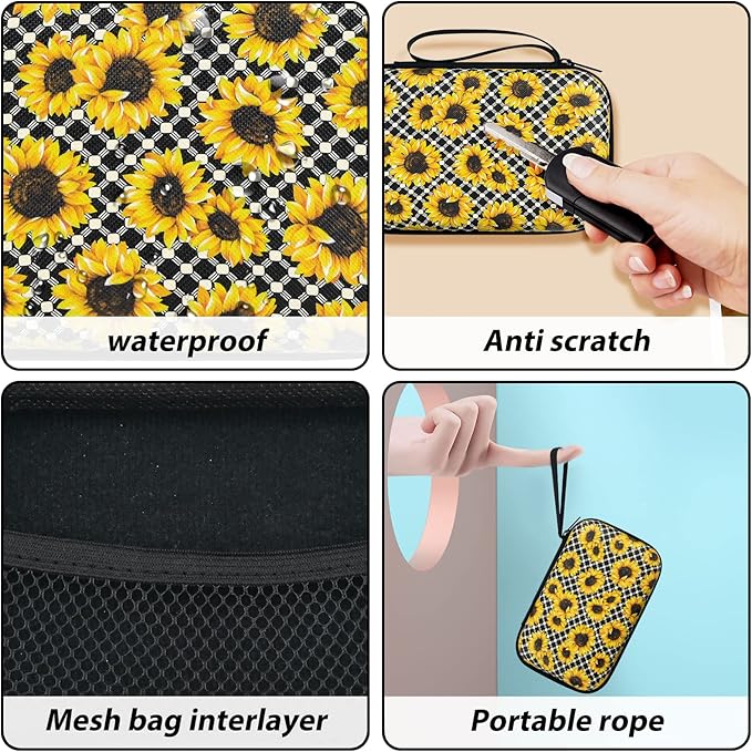 Cute Phone Charger Protector Set with Storage bag Case Yellow Sunflowers Travel Carrying Bag Data Cable 20W USB Charger Data Line Cable Protector Cord Organizer, Lightning Cable Chomper,Charger Saver