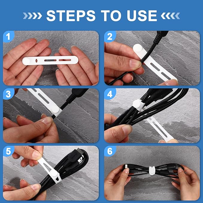 Tellegloww 42 Pcs Silicone Cable Ties Reusable Cord Organizer Adjustable Data Cable Wraps for Earphone Phone Charger Computer Cord Management Straps Travel Essentials(White,3.15 Inch)