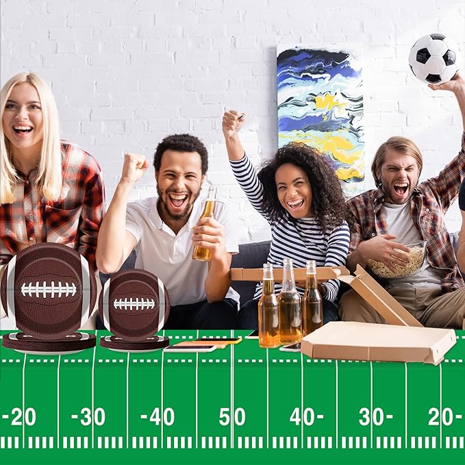 Football Party Plates and Napkins Supplies Set for 24 Guests, Disposable Sports Football Tablecloths Decorations for Football Tailgate Game Day Birthday Party Favors