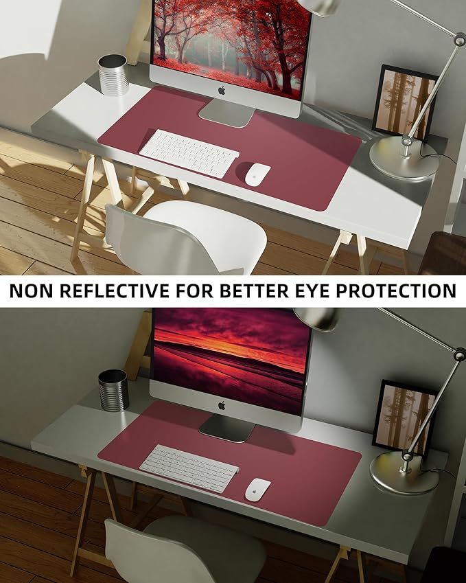 Leather Desk Pad Protector, Mouse Pad, Office Desk Mat, Non-Slip PU Leather Desk Blotter, Large Desk Mat, Waterproof Keyboard Mat for Office/Home/Decor (Burgundy Red, 48" x 17")