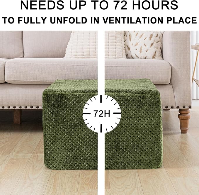 Furry Square Pouf Ottoman – 20"x14" One-Piece Seamless Integral Foam Foot Stool Ottoman Foot Rest Living Room Bedroom Under Desk (Green)