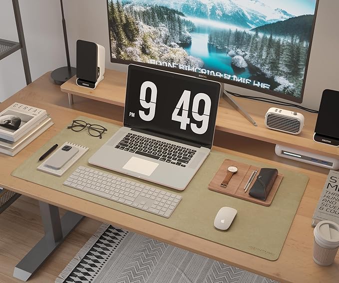 RENMTURE Desk Pad, Cork & PU Leather Desk Mat, Large Mouse pad, Non-Slip Desk Protector and Blotter, Waterproof Writing Pad, Desk Accessories and Organizers for Home Office (Golden,32"x16")