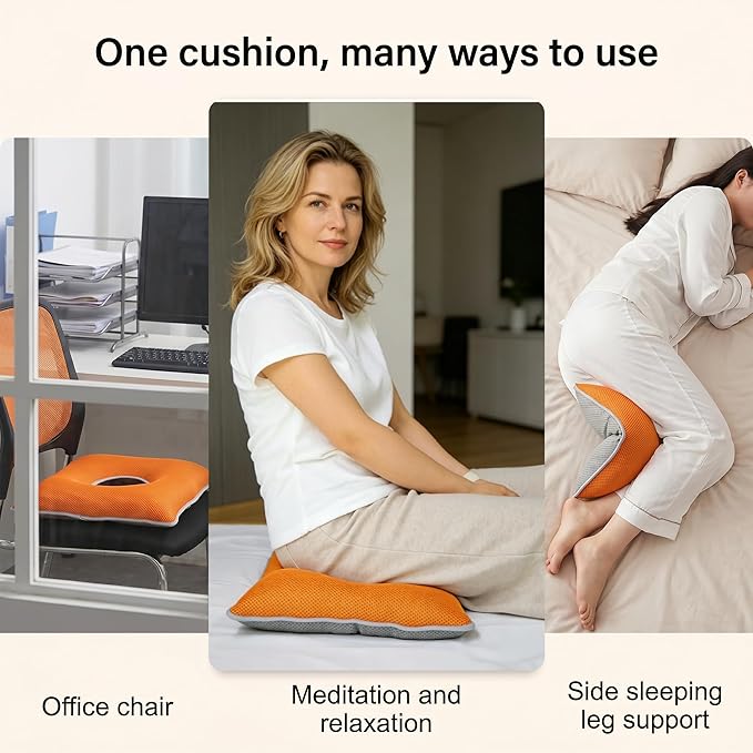 Donut Pillow Seat Cushion for Tailbone Pain Relief, Hemorrhoid Pillow for Sitting, Breathable Coccyx Cushion for Bed Sores, Pregnancy & Postpartum, Office Chair Wheelchair Car Bed Use, Orange