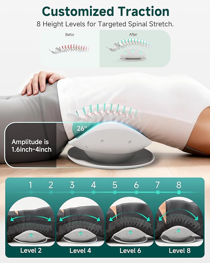 Snailax Lumbar Massager with Heat - Air Compression Back Stretcher for Lower Back, Cordless Waist Massagers with Vibration, 8 Height Levels, Rechargeable Lumbar Support for Home Office Travel