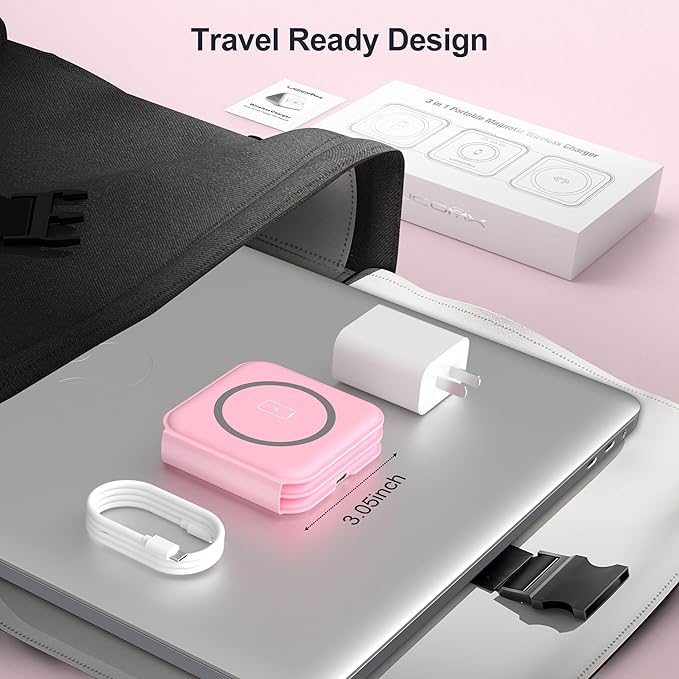 3 in 1 Charging Station for Multple Devices,Foldable 3 in 1 Wireless Charger for Travel,Nano Wireless Charging Station for iPhone16 15 14 13 12 Pro Max/Watch 10 9 8 7 6 5 4 3 Ultra/AirPod Pro
