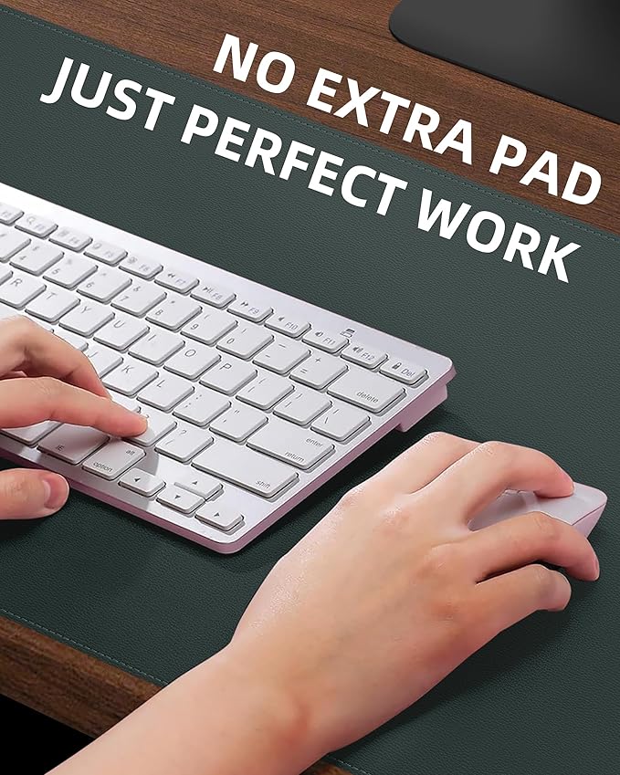 Large Desk Pad Mat - Waterproof Mouse Pad & Desk Protector, Non-Slip XL PU Leather Gaming Mat for Keyboard/Mouse, Stitched Edge with Ergonomic Support, 47"x17" (Dark Green)