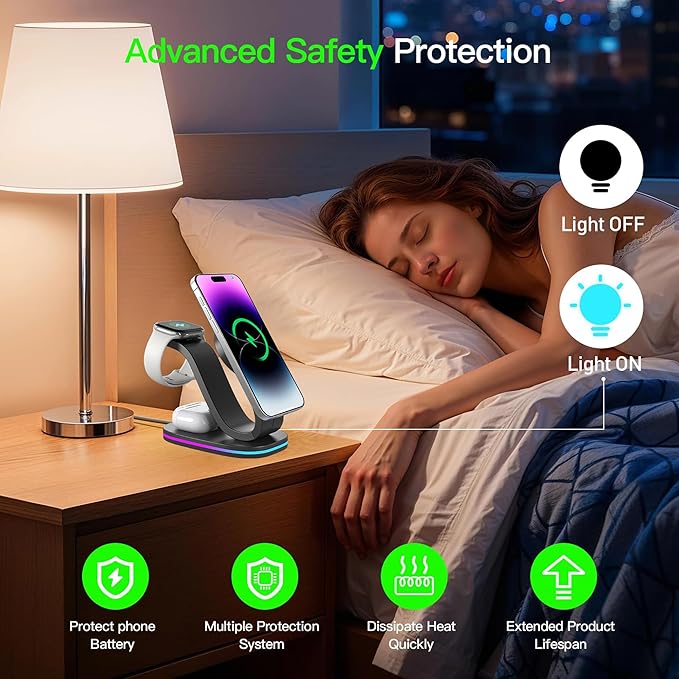 Wireless Charging Station, 2026 Upgraded Fast 15W 4-in-1 Charger Station for iPhone 17/16/15/14/13/12 Series, Watch Airpods 1-8/Ultra, iPad, AirPods, 35W Charger Included White