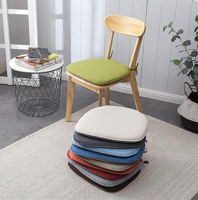 U Shaped Chair Cushion Cover with Ties for Dining Chair Pad Set of 1 Linen Thick Non Slip Seat Cushion for Kitchen Living Room Office Chair Decor Machine Washable 17"x 16" (Red, 1)