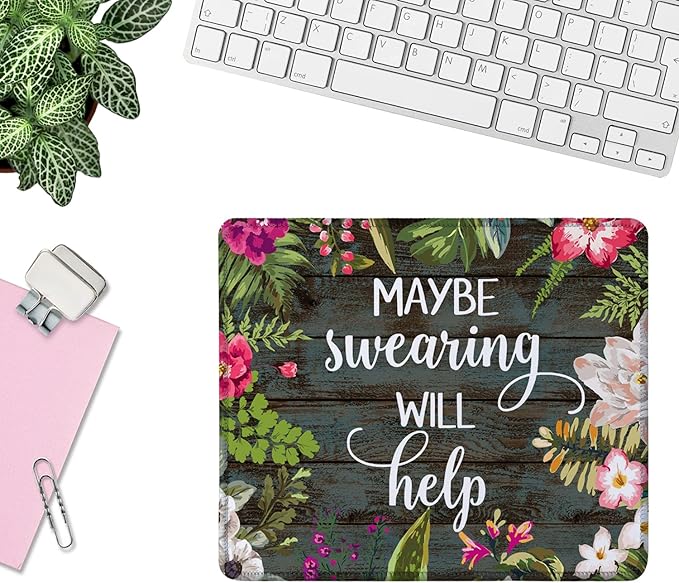 Mouse Pad Fashion Funny Wording Maybe Swearing Will Help Words of Wisdom Keep Calm Non-Slip Rubber Base with Stitched Edges for Gaming Office Home and Travel, 9.5×7.9×0.12 inches