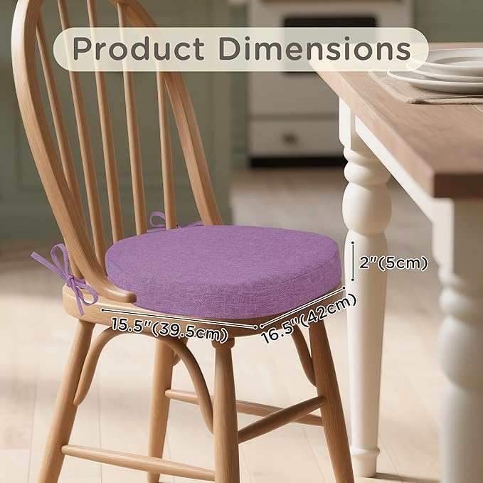 Windsor Chair Cushions for Dining Chairs 1 Pack Non Slip Kitchen Seat Cushion with Ties and Washable Covers Indoor Comfortable Seat Pad with Thick Foam 16.5" x 15.5" x 2" Purple