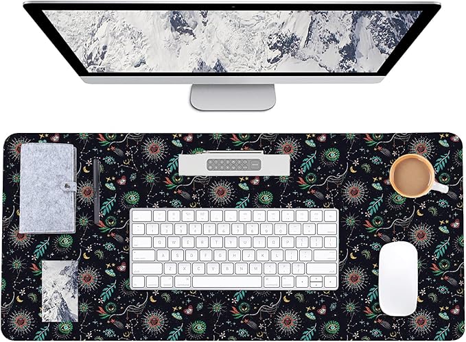 AUPET Leather Large Mouse Pad Desk Blotters – 35 x 17in Cute Desk Mat with PU Surface, Non-Slip Desk Pad Protector,Waterproof Desk Writing Pad for Office Home (Mystical Cosmic)