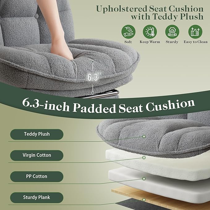 DurayLoly Criss Cross Office Chair with Foot Rest, 26.77" Wide Cross Legged Office Chair with 7" Thick Backrest, Height Adjustable & 360°Swivel, Desk Chair for All-Day Comfort (Misty Gray)